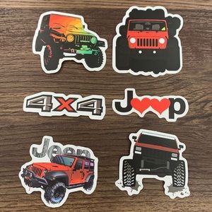 Six red Jeep water bottle stickers